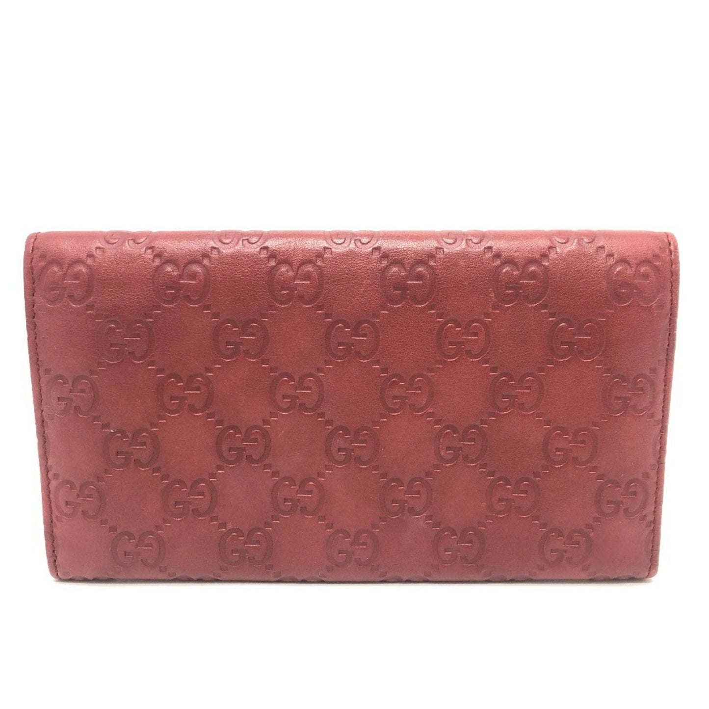 Gucci Red Color Gg Leather Long Wallet (Bi-Fold)