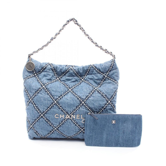 Chanel Navy Denim Leather Tote Bag