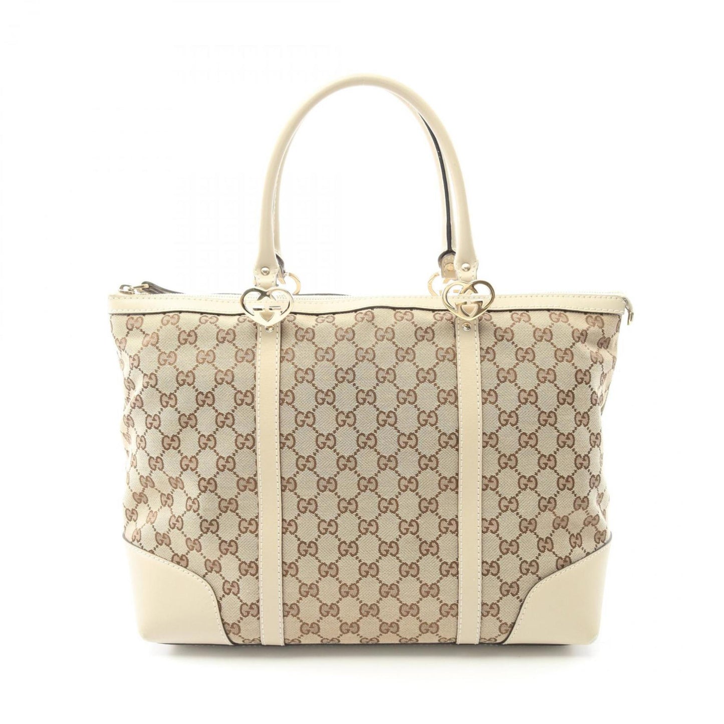 Gucci Beige Ivory Gg Canvas Leather Tote Bag