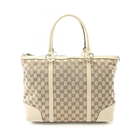 Gucci Beige Ivory Gg Canvas Leather Tote Bag