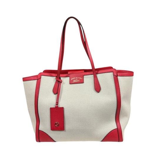 Gucci Gucci Swing Ivory Red Color Canvas Leather Tote Bag