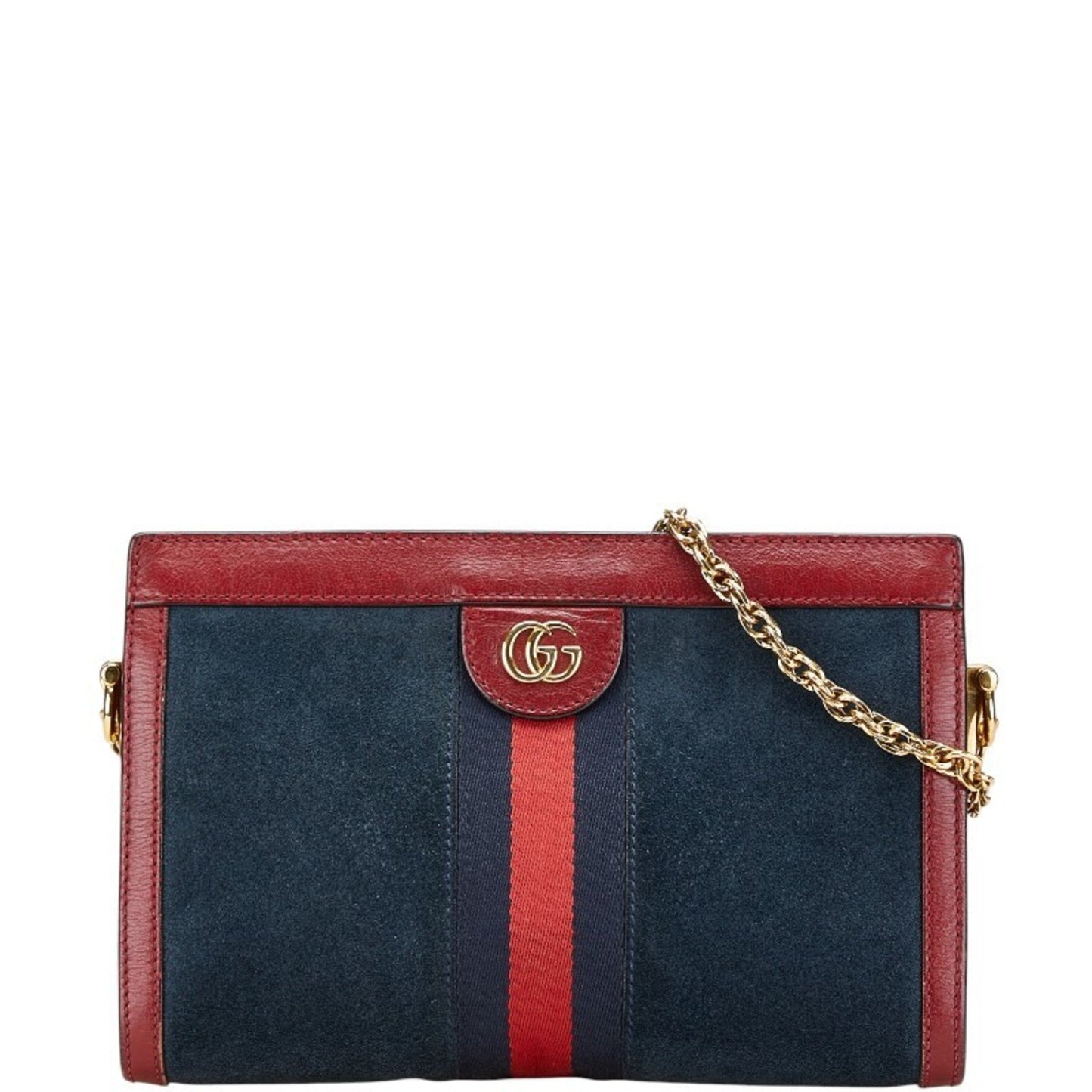 Gucci Navy Red Color Leather Suede Shoulder Bag