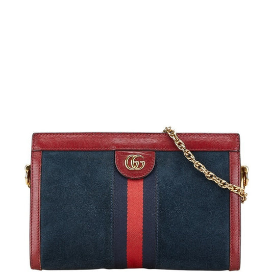 Gucci Navy Red Color Leather Suede Shoulder Bag