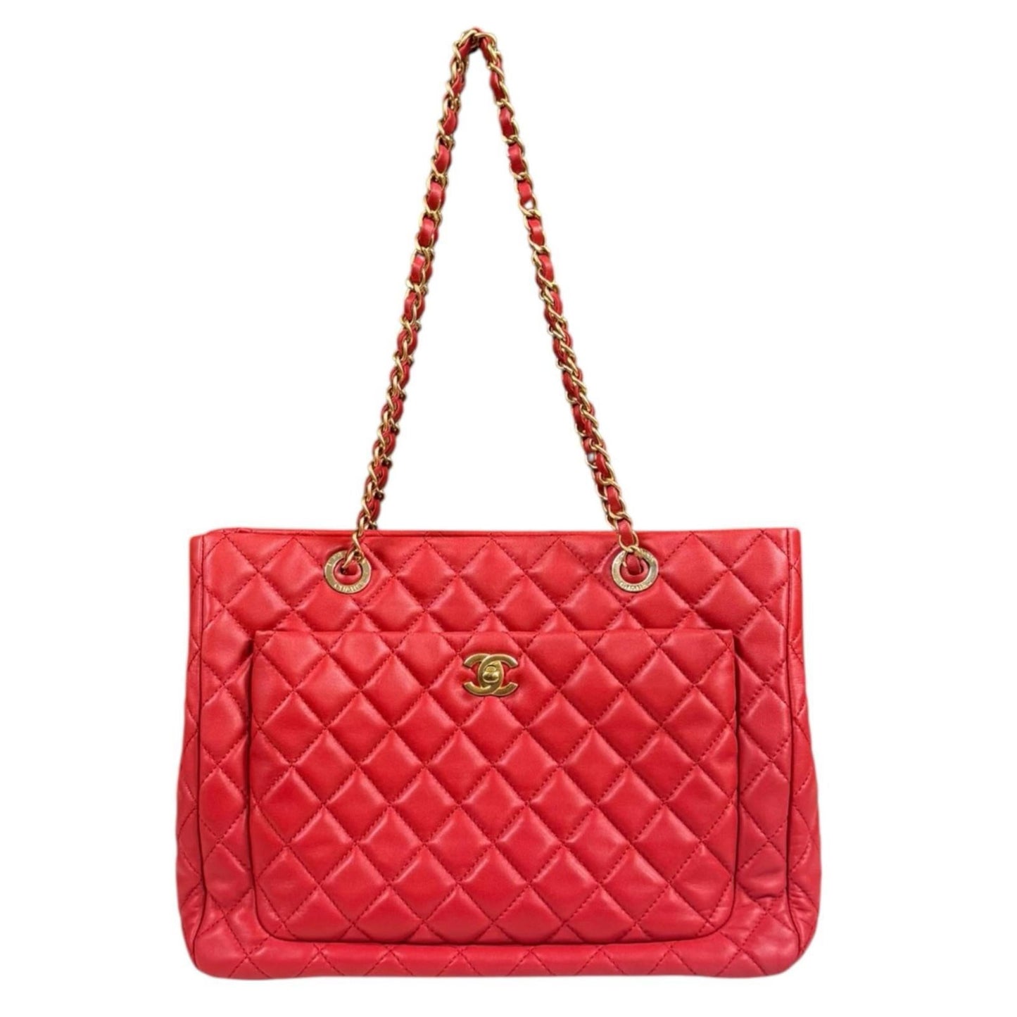 Chanel Matelasse Red Color Leather Tote Bag