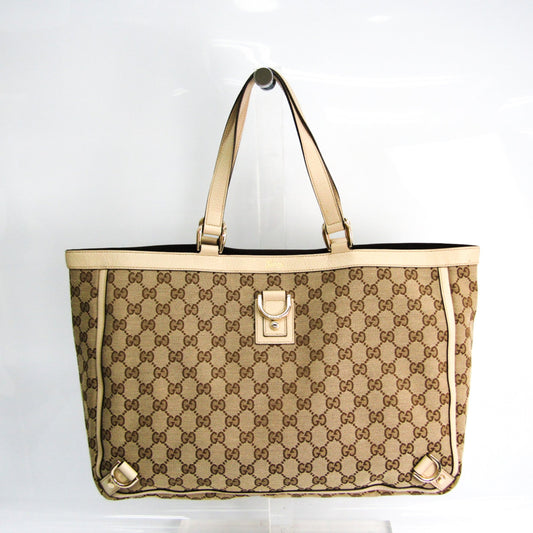 Gucci Gg Canvas Beige Cream Gg Canvas Leather Tote Bag