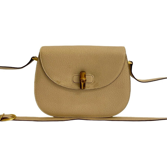 Gucci Beige Leather Bamboo Pochette Shoulder Bag