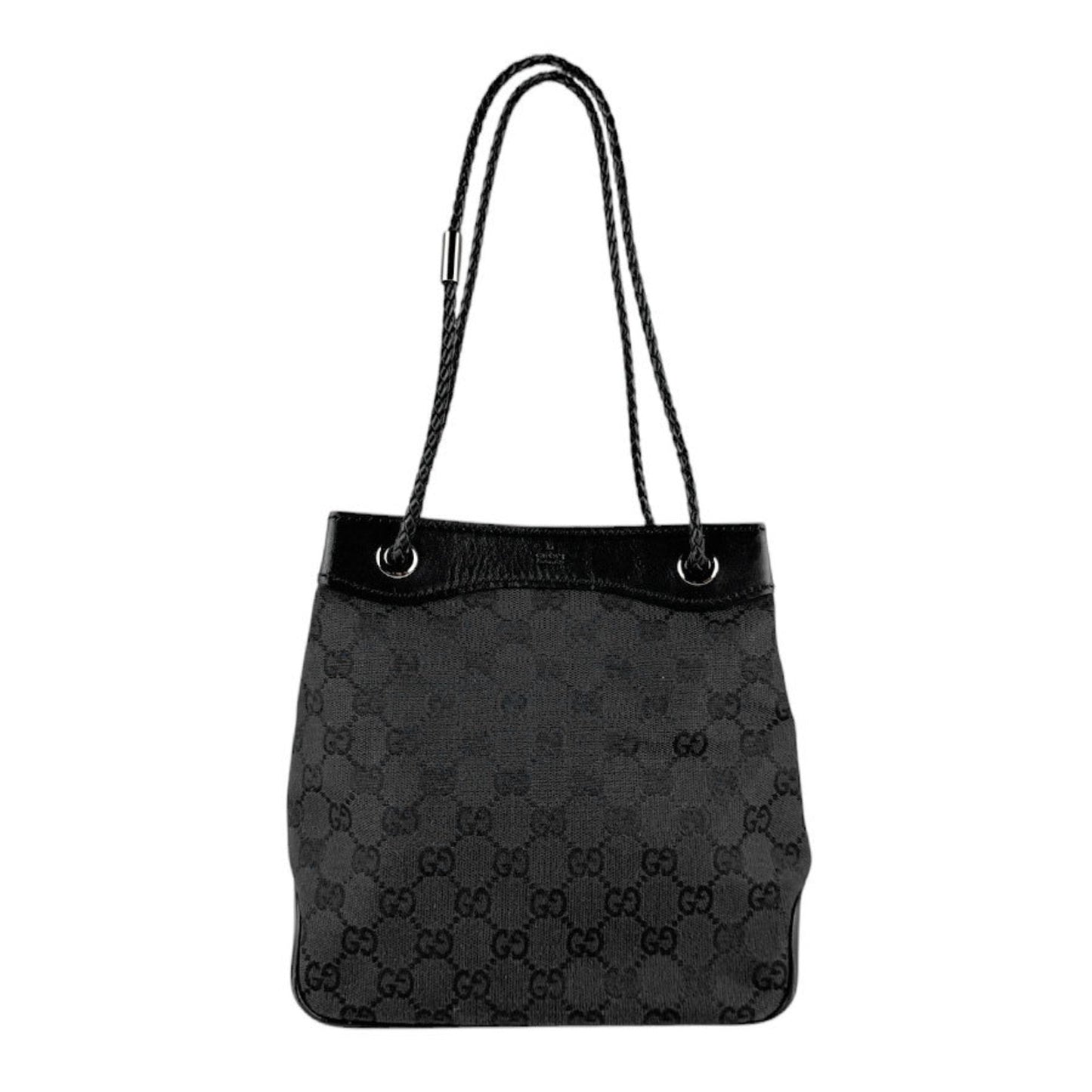 Gucci Black Gg Canvas Leather Shoulder Bag