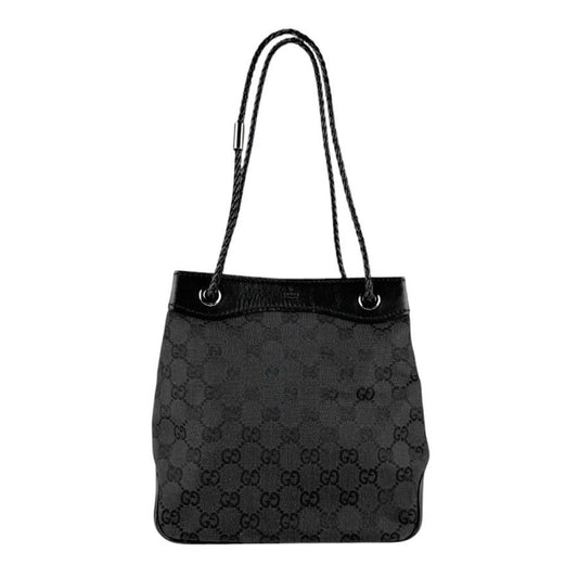 Gucci Black Gg Canvas Leather Shoulder Bag