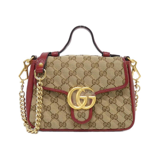 Gucci Beige Red Color Gg Canvas Leather Handbag
