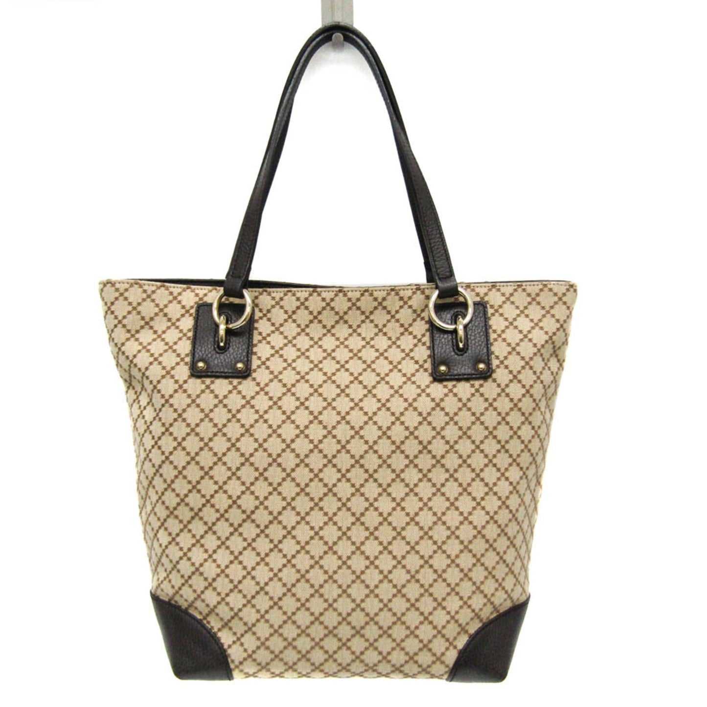 Gucci Diamante Beige Brown Canvas Leather Tote Bag