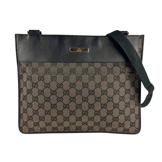 Gucci Black Brown Gg Canvas Leather Shoulder Bag