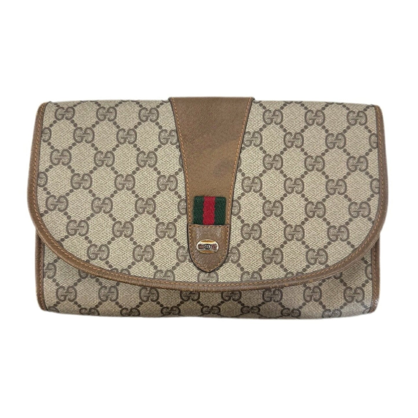 Gucci Sherry Line Beige Brown Gg Supreme Clutch Bag