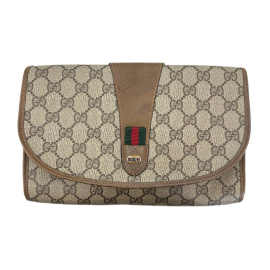 Gucci Sherry Line Beige Brown Gg Supreme Clutch Bag