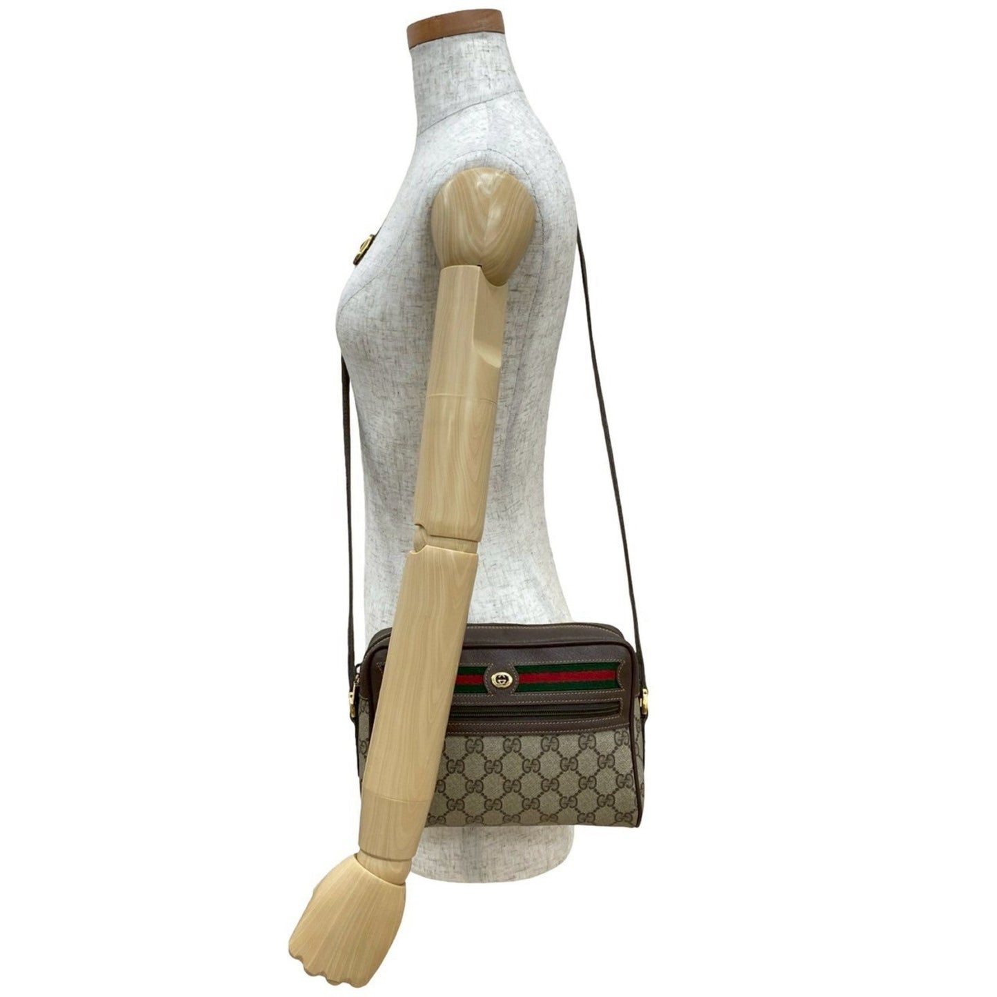 Gucci Brown Green Red Color Leather Pvc Pochette Shoulder Bag