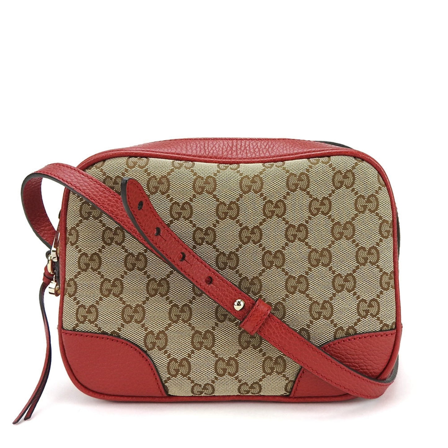 Gucci Gg Canvas Beige Red Color Canvas Leather Shoulder Bag