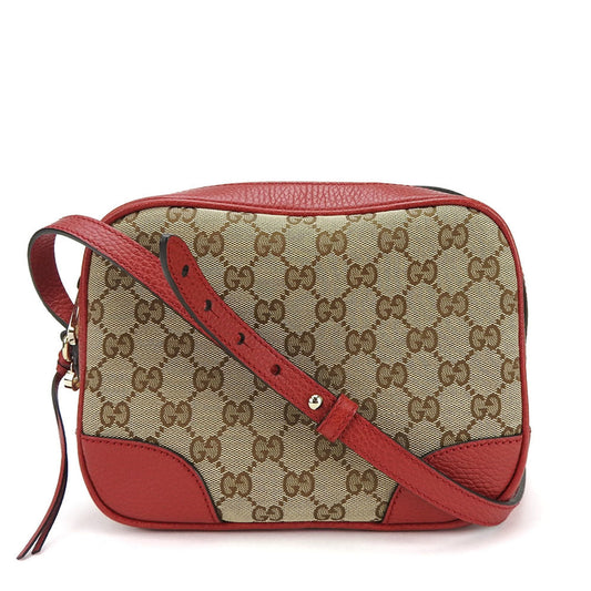 Gucci Gg Canvas Beige Red Color Canvas Leather Shoulder Bag