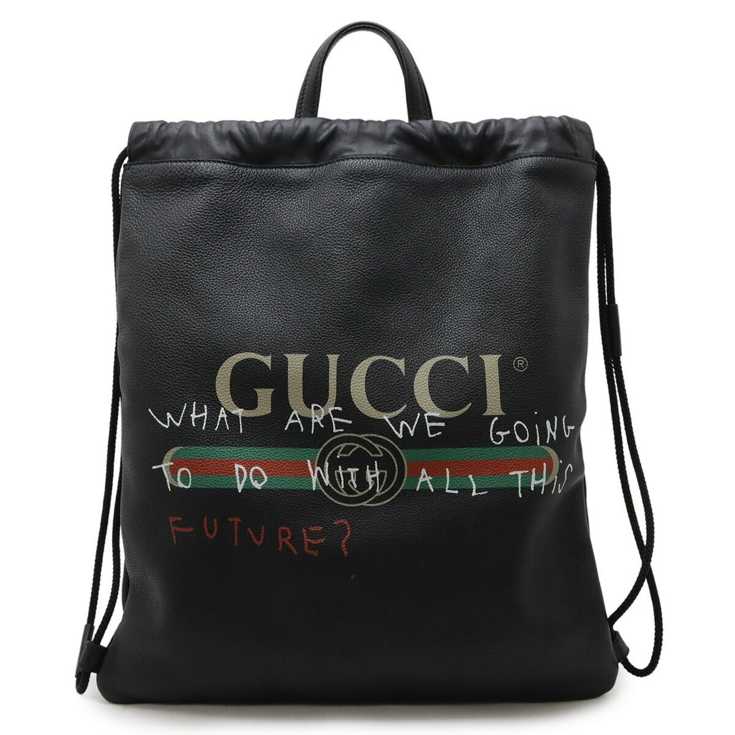 Gucci Black Green Red Color Leather Backpack