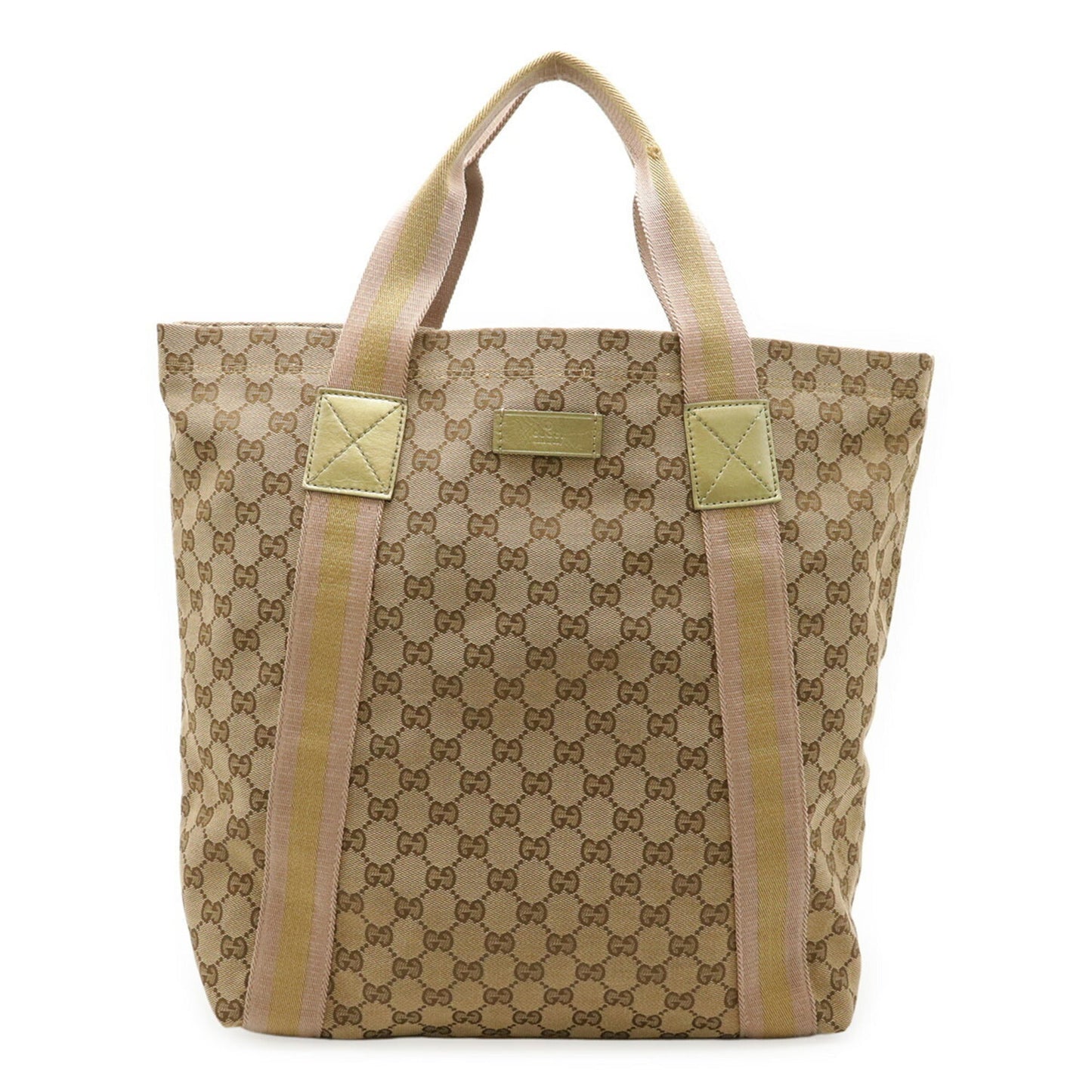 Gucci Beige Gold Khaki Pink Gg Canvas Leather Shoulder Bag Tote Bag