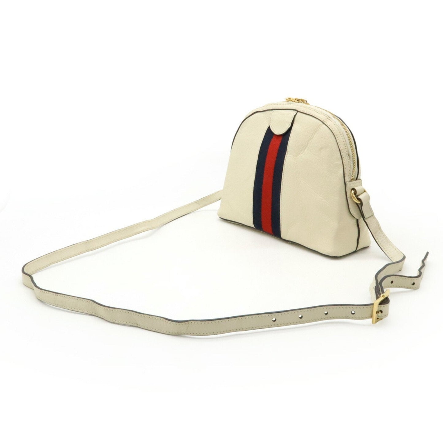 Gucci Sherry Line Ivory Navy Red Color Leather Pochette Shoulder Bag