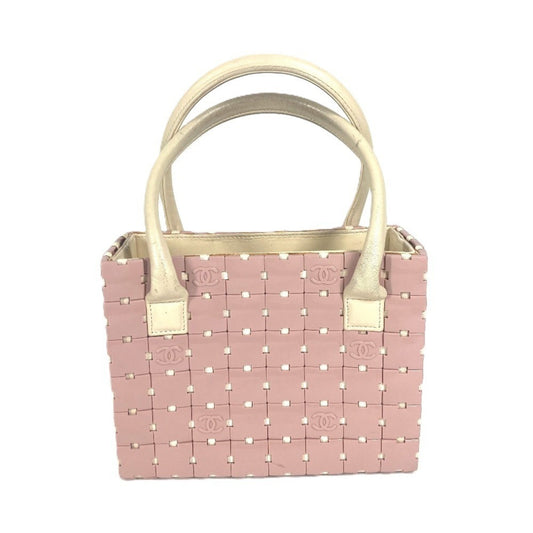 Chanel Pink White Leather Handbag Tote Bag