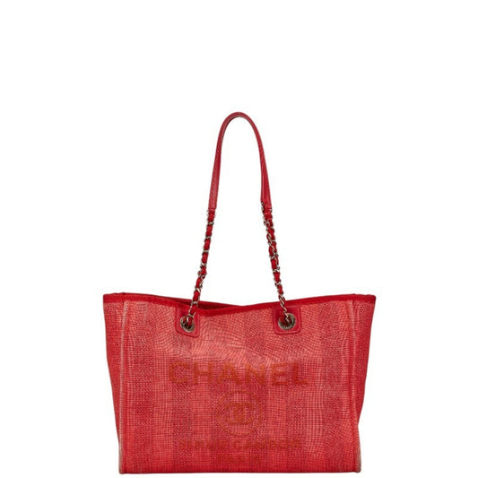 Chanel Red Color Canvas Leather Tote Bag
