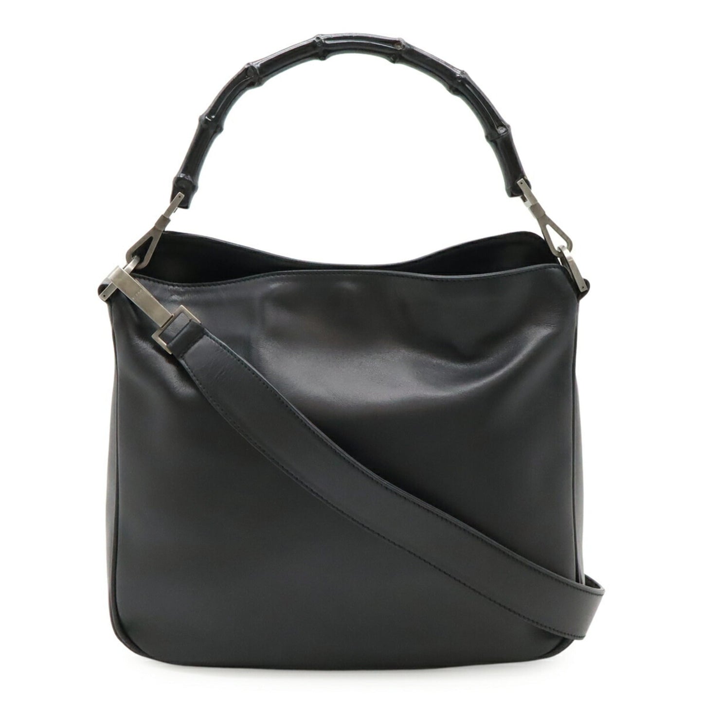 Gucci Black Bamboo Leather Handbag Shoulder Bag Tote Bag
