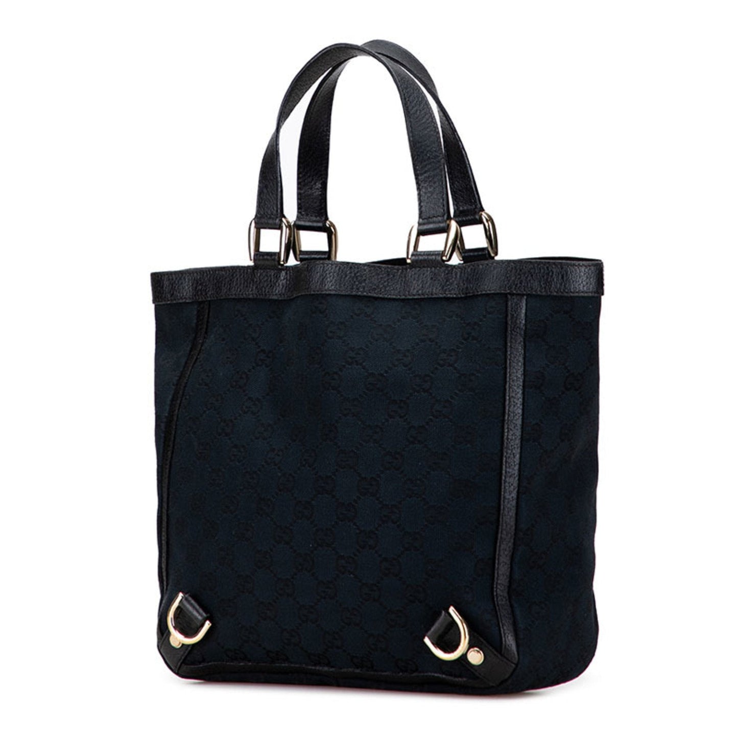 Gucci Gg Canvas Black Canvas Leather Handbag Tote Bag