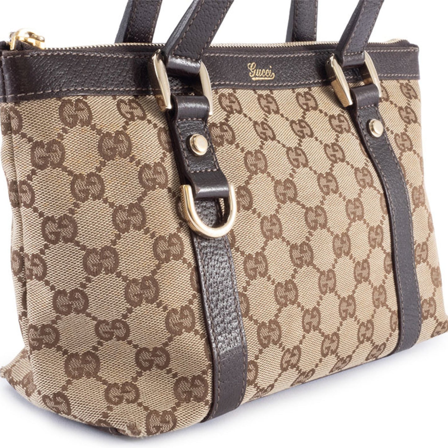 Gucci Gg Canvas Beige Brown Gg Canvas Leather Tote Bag