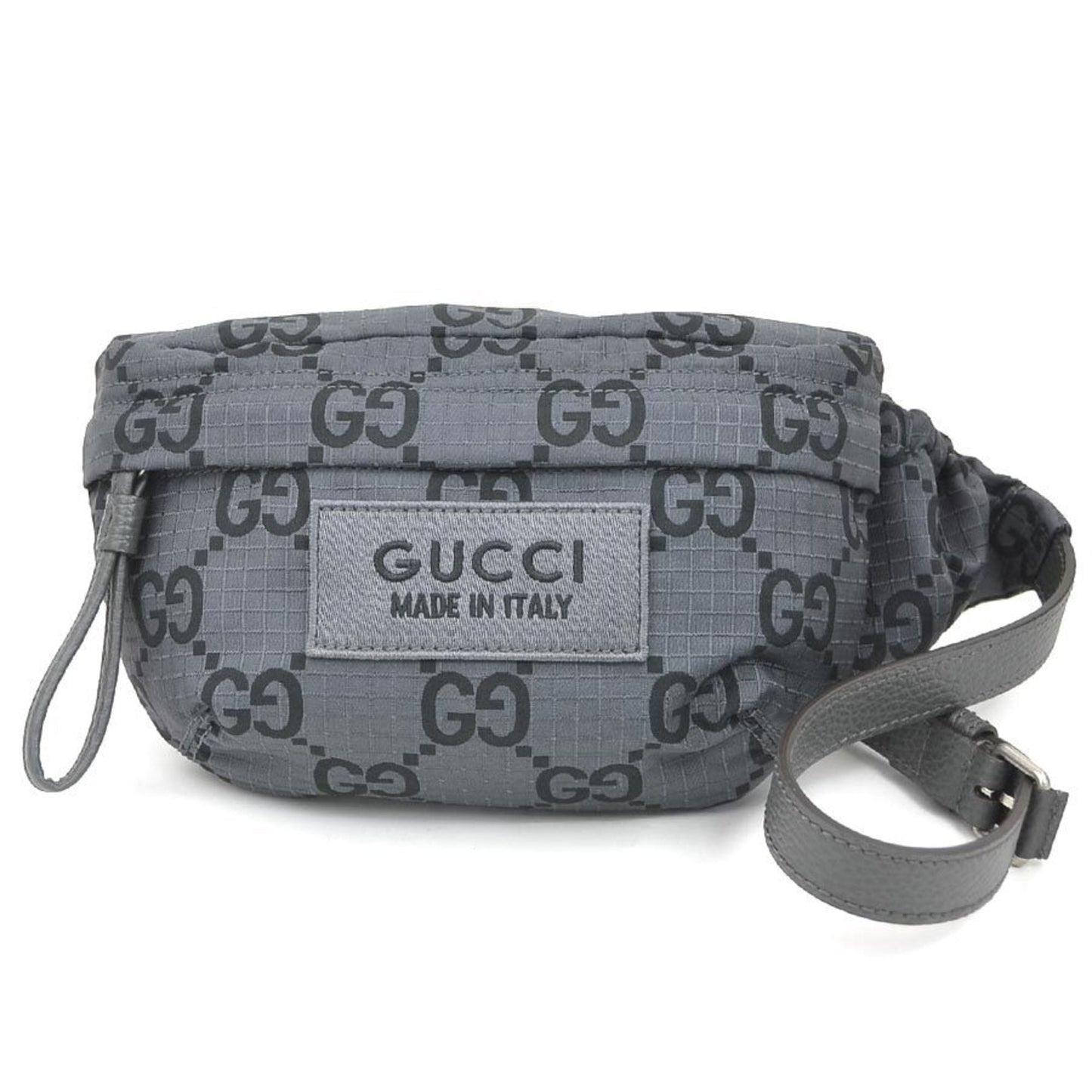 Gucci Black Gray Nylon Leather Fanny Pack Sling Bag