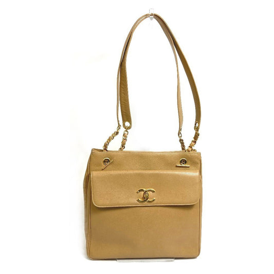 Chanel Beige Grained Calfskin Shoulder Bag Tote Bag