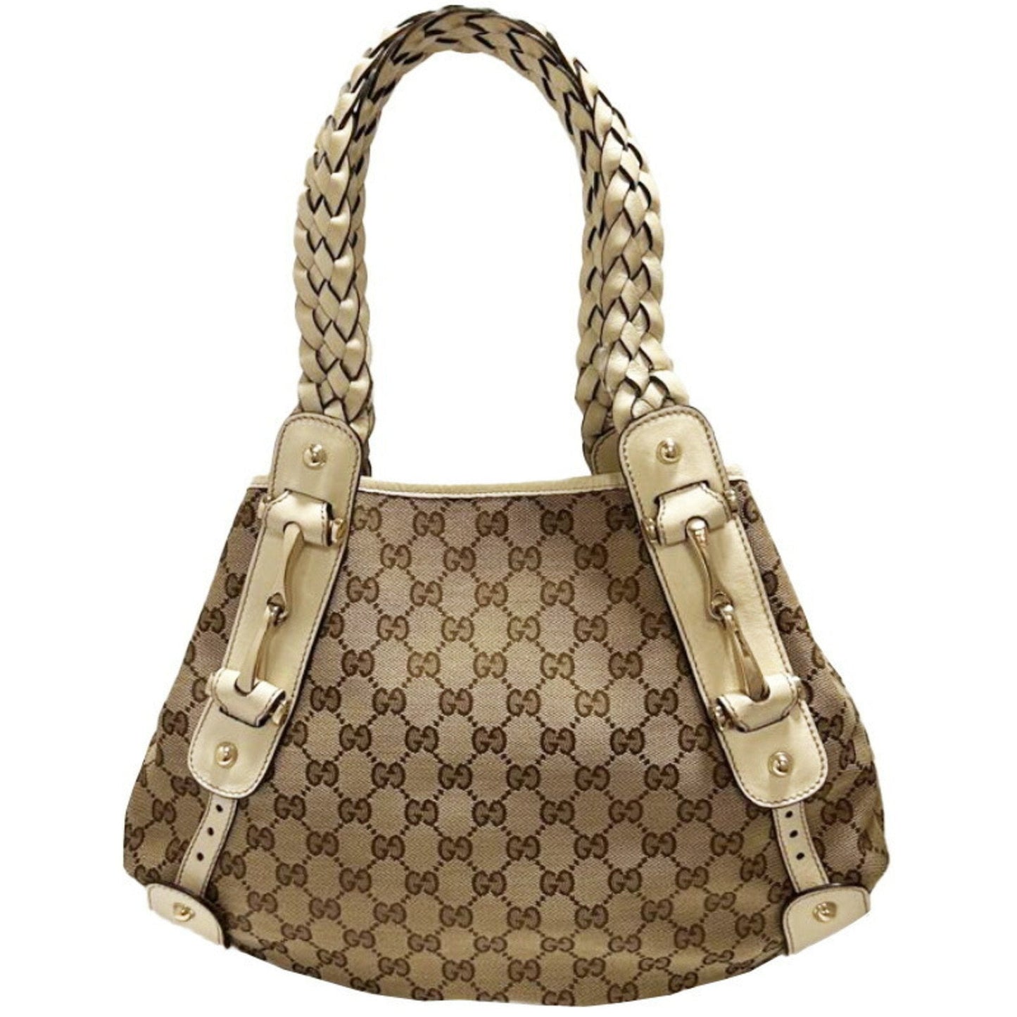 Gucci Gg Canvas Khaki White Gg Canvas Leather Tote Bag