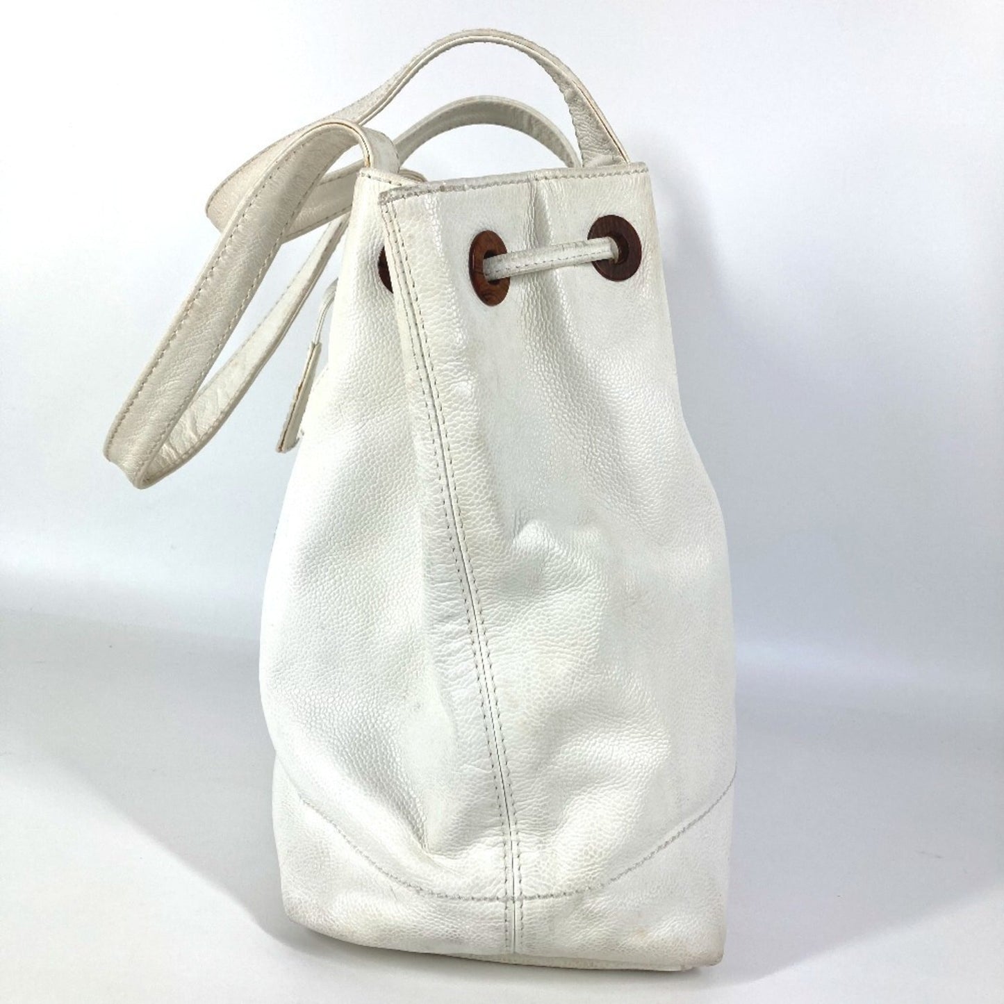 Chanel White Grained Calfskin Shoulder Bag Tote Bag