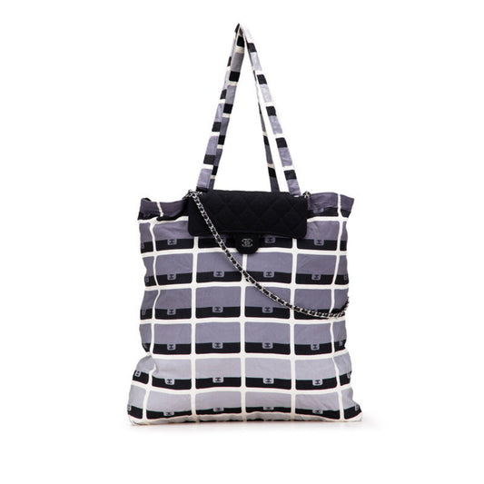 Chanel Matelasse Black Gray White Cotton Eco-Bag Shoulder Bag Tote Bag