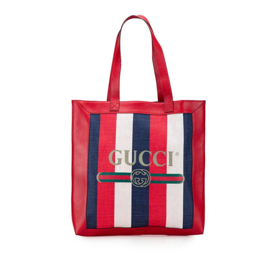 Gucci Soho Navy Red Color White Leather Canvas Tote Bag