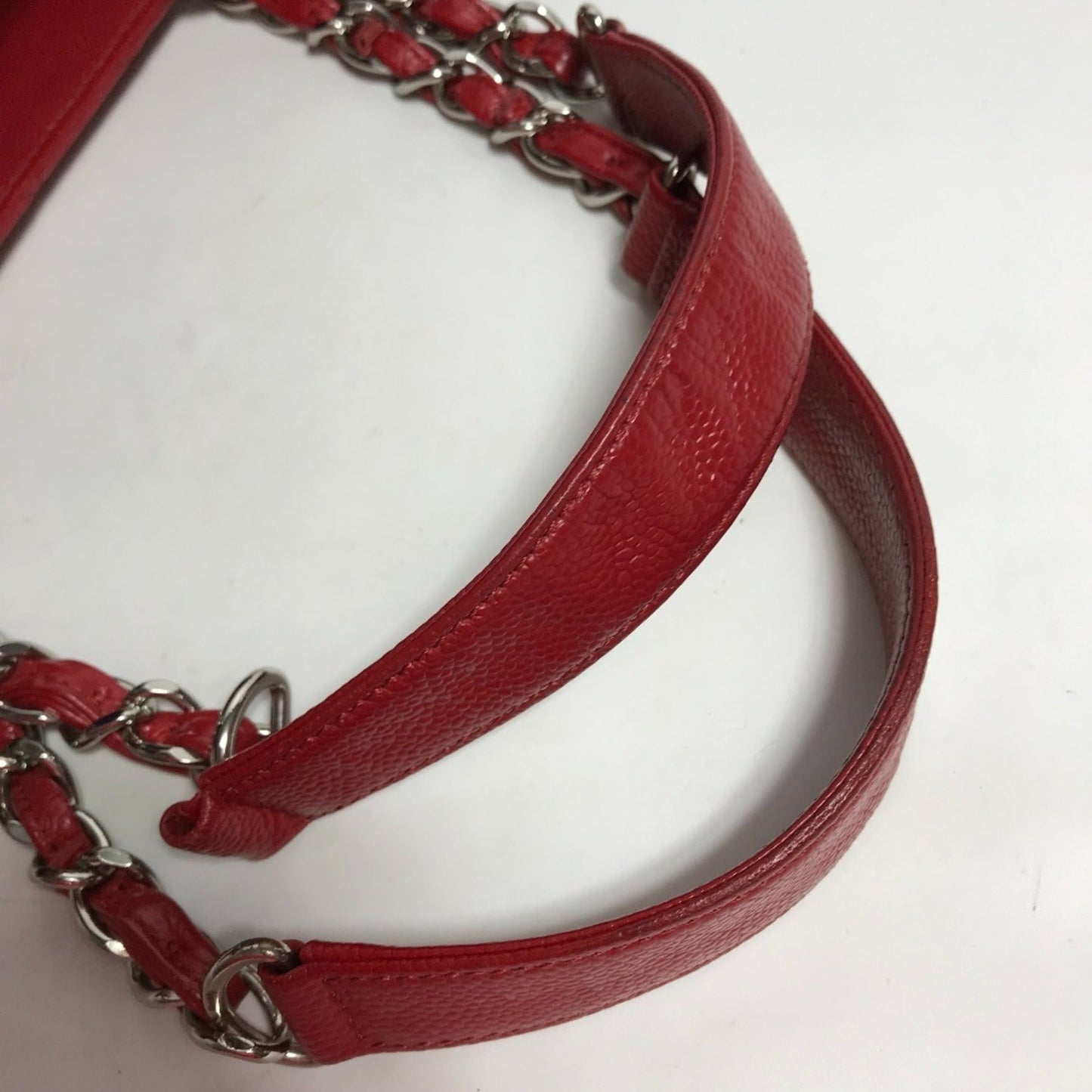 Chanel Red Color Grained Calfskin Shoulder Bag Tote Bag