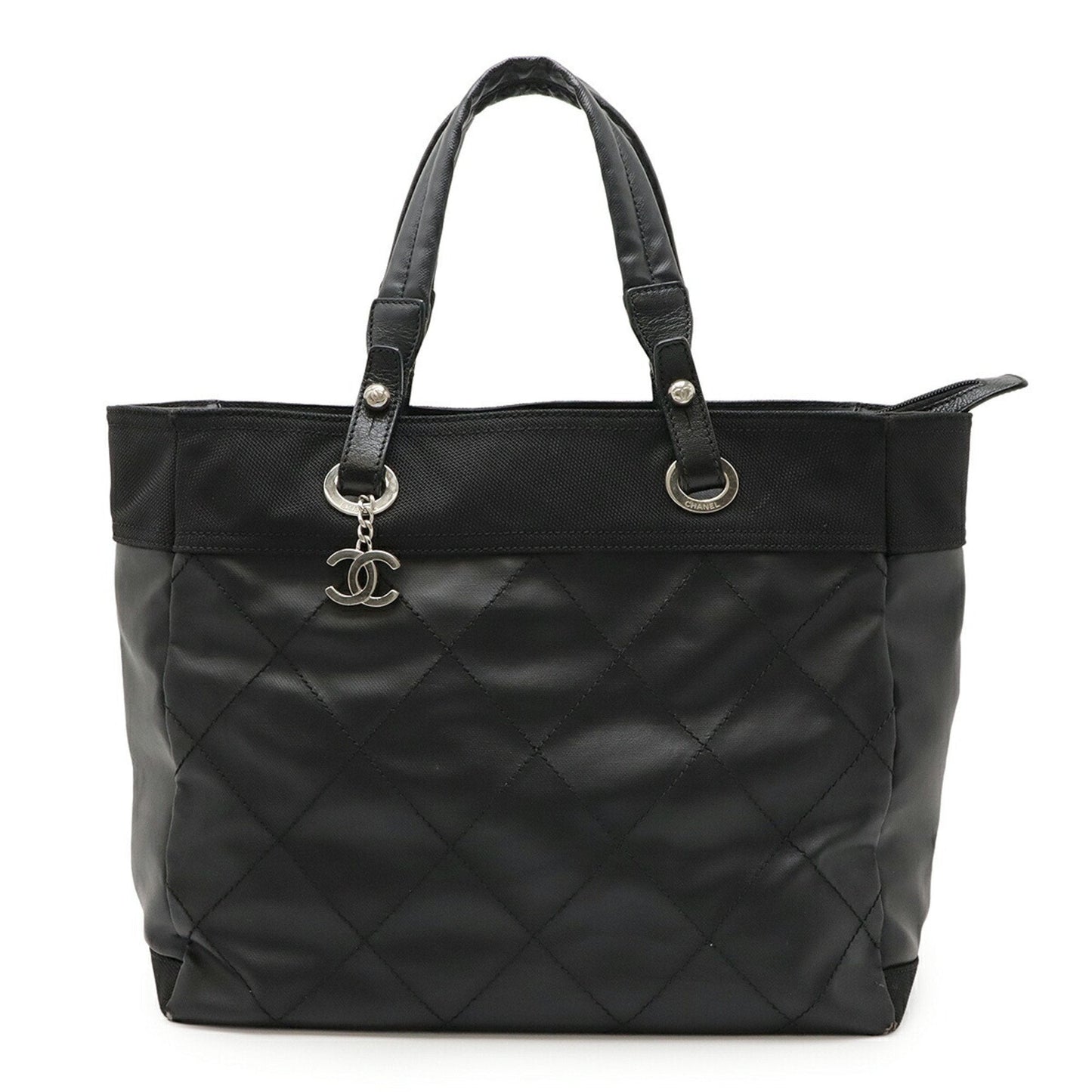 Chanel Black Coated Canvas Leather Handbag Tote Bag