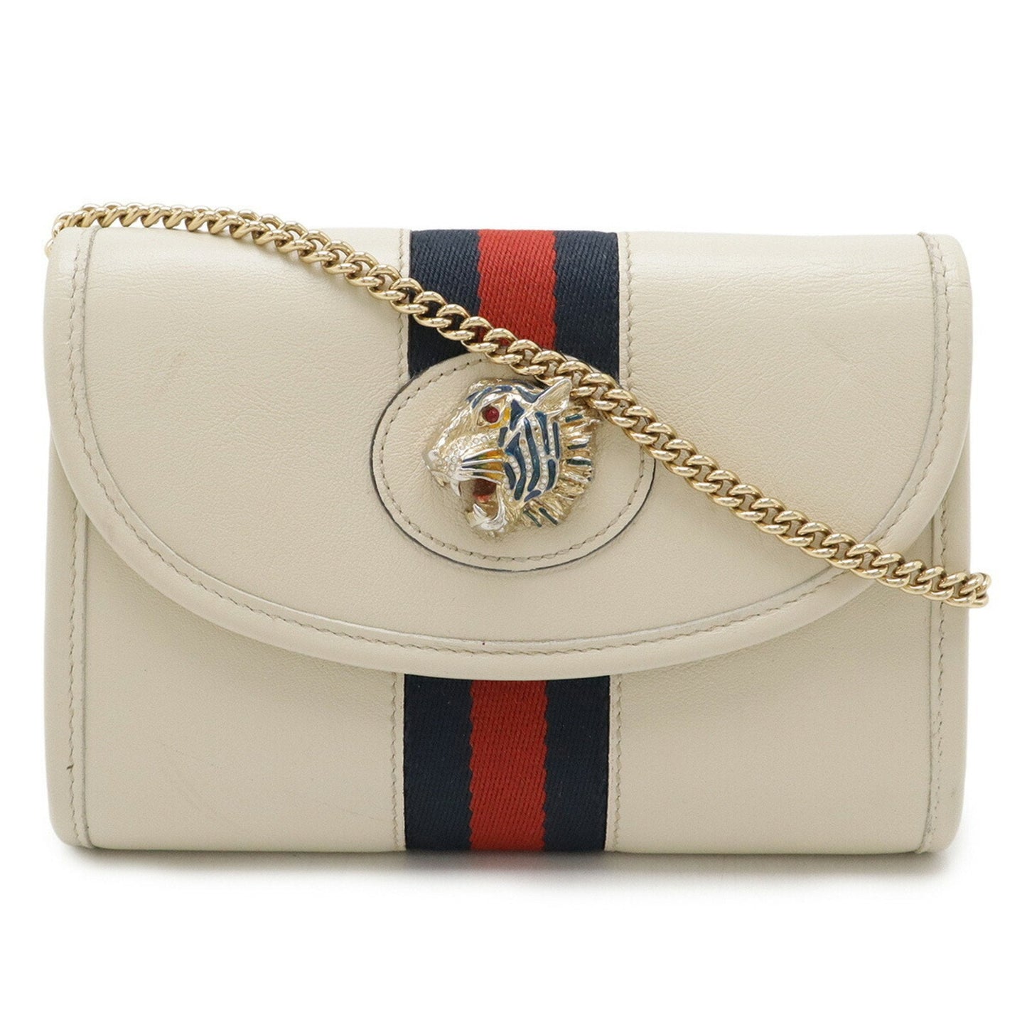 Gucci Ivory Navy Red Color Leather Clutch Bag Shoulder Bag
