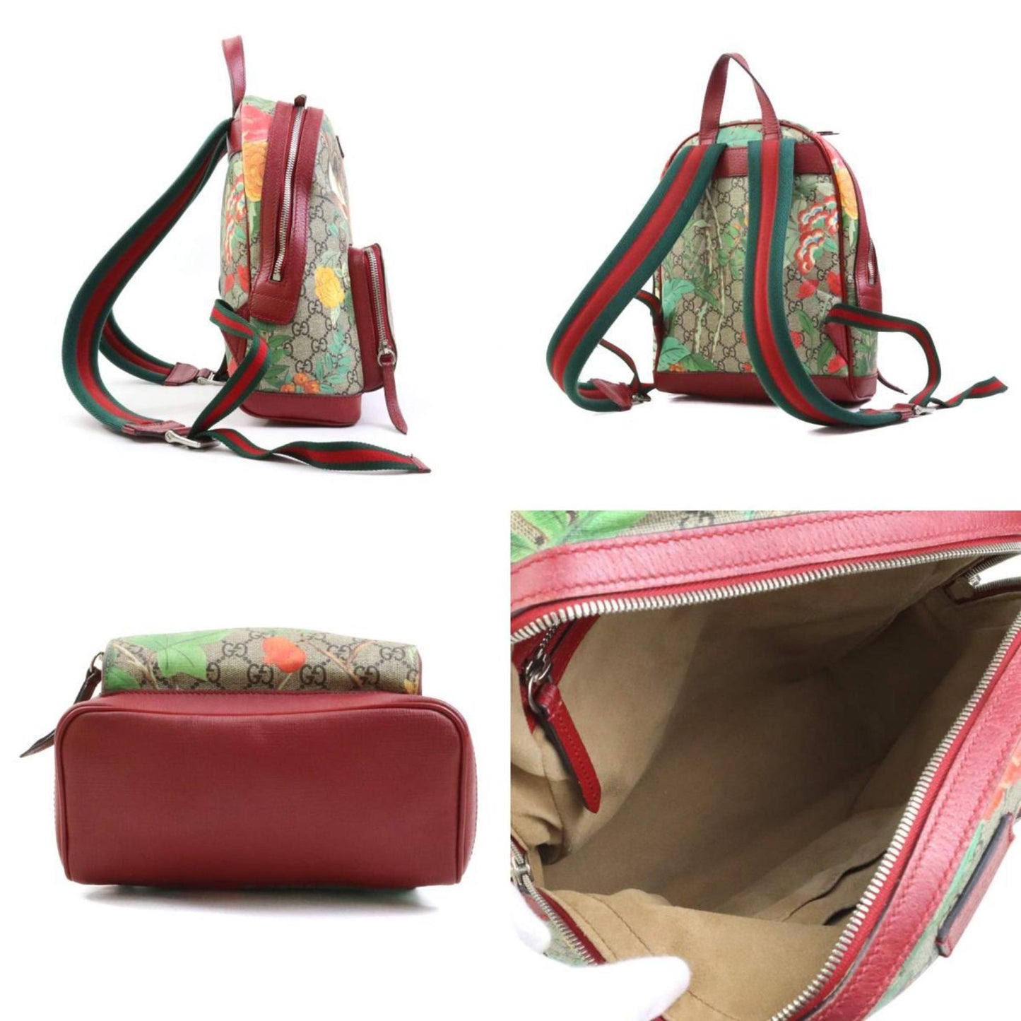 Gucci Beige Brown Multi-Color Red Color Gg Supreme Canvas Leather Backpack