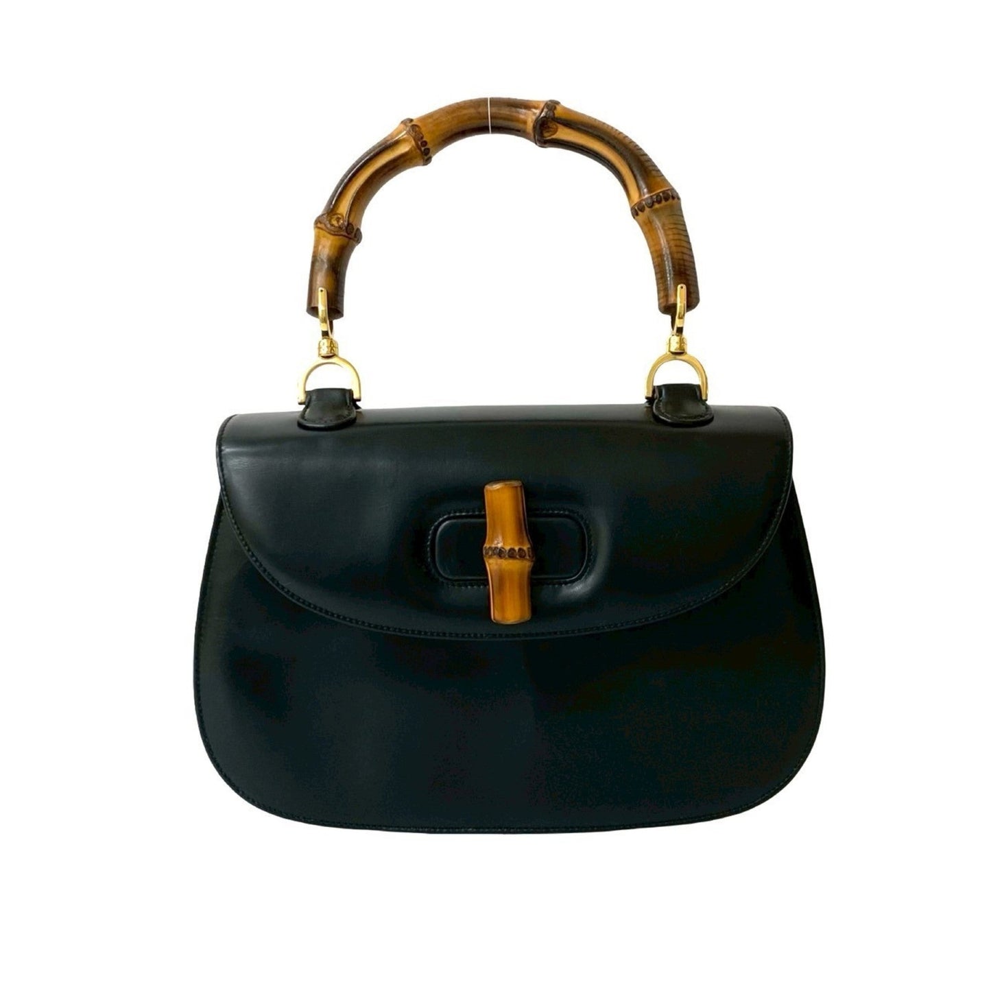 Gucci Black Leather Bamboo Handbag Tote Bag