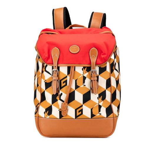 Gucci Beige Brown Red Color Nylon Leather Backpack