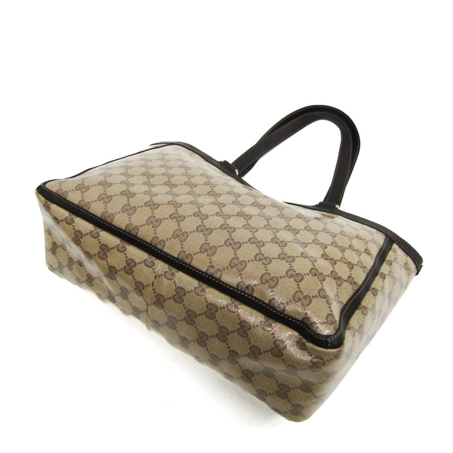 Gucci Gg Crystal Beige Dark Brown Leather Pvc Tote Bag