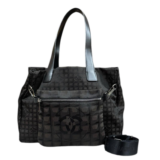 Chanel Black Brown Nylon Jacquard Tote Bag