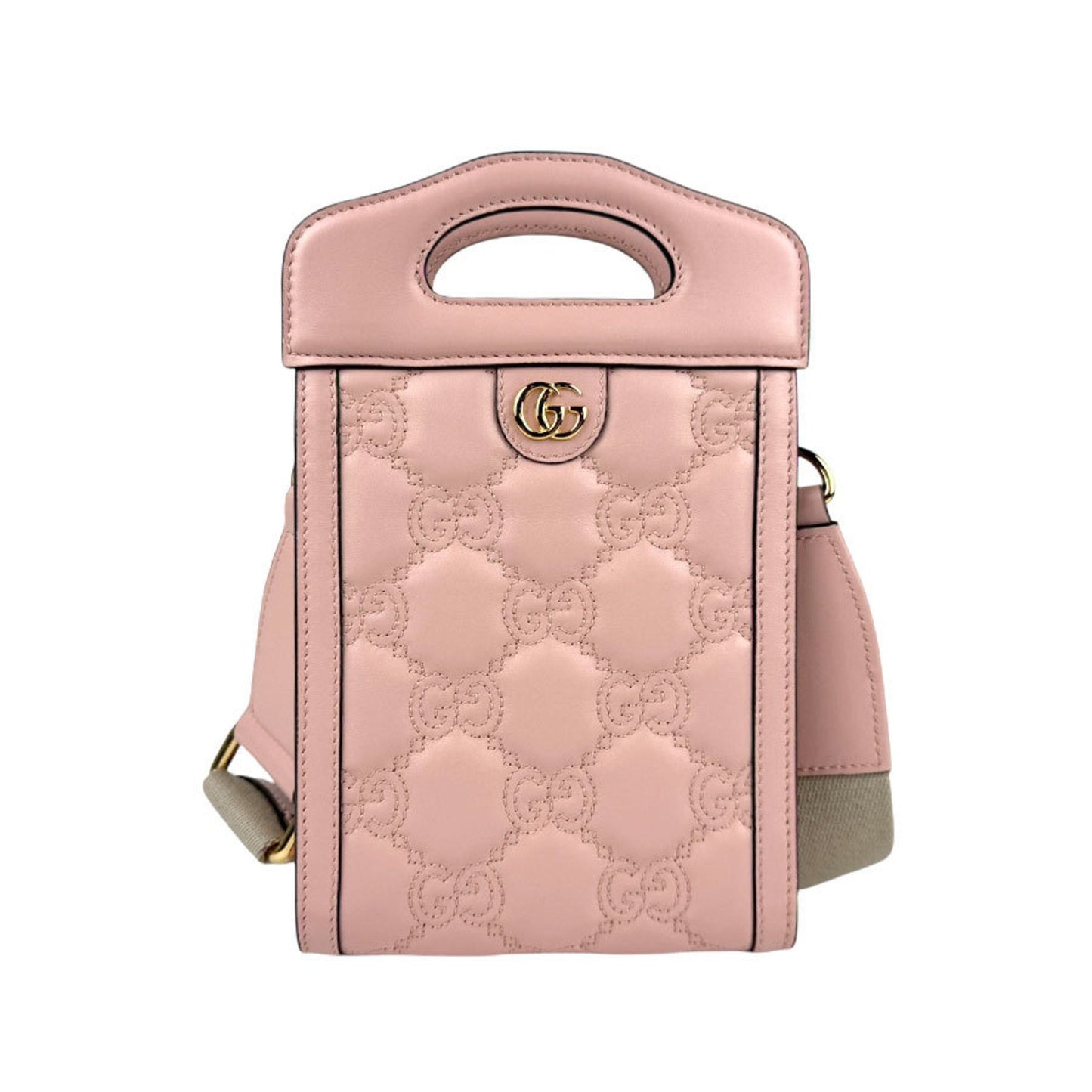 Gucci Beige Pink Leather Canvas Shoulder Bag