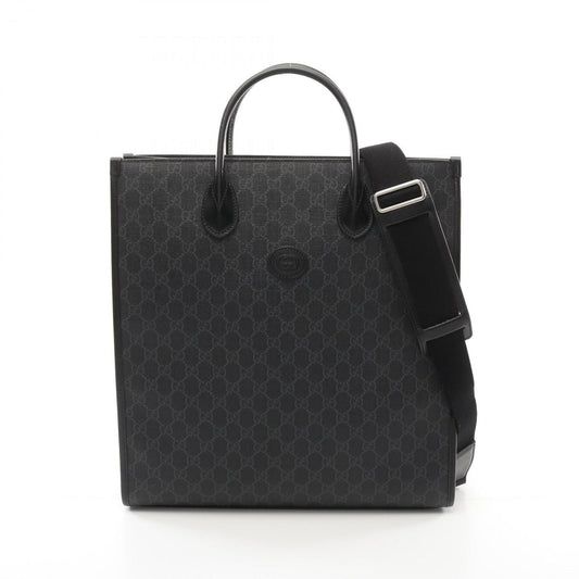 Gucci Black Gray Coated Canvas Leather Tote Bag
