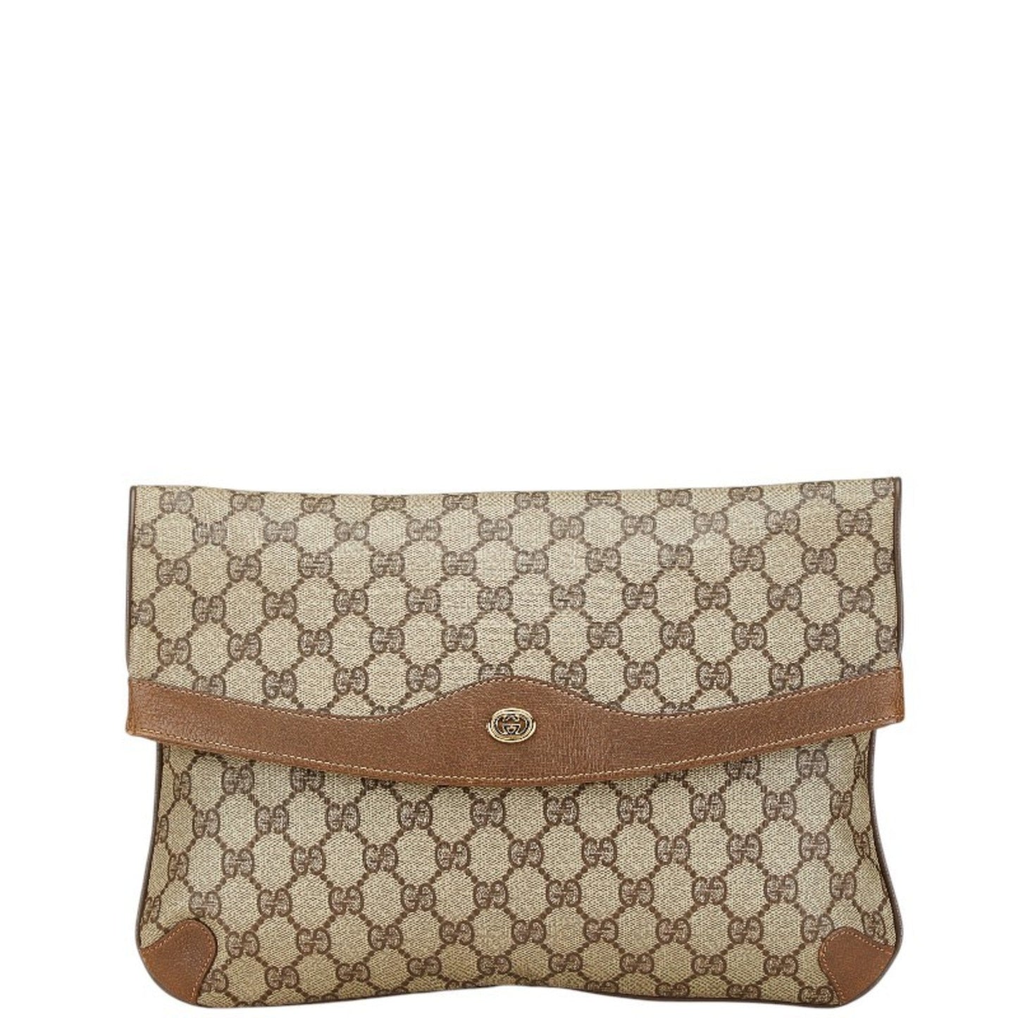 Gucci Beige Brown Pvc Leather Clutch Bag