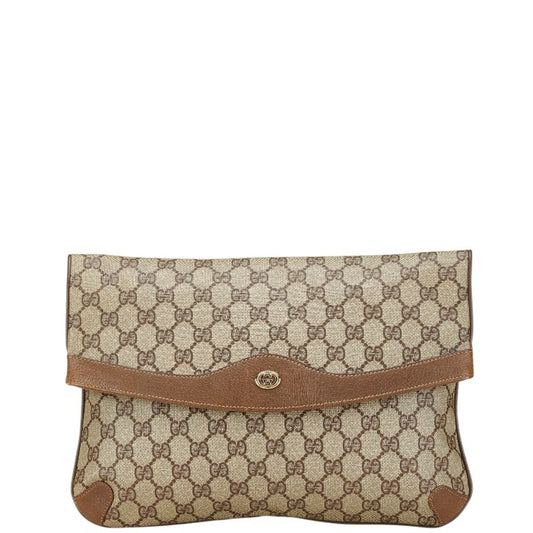 Gucci Beige Brown Pvc Leather Clutch Bag