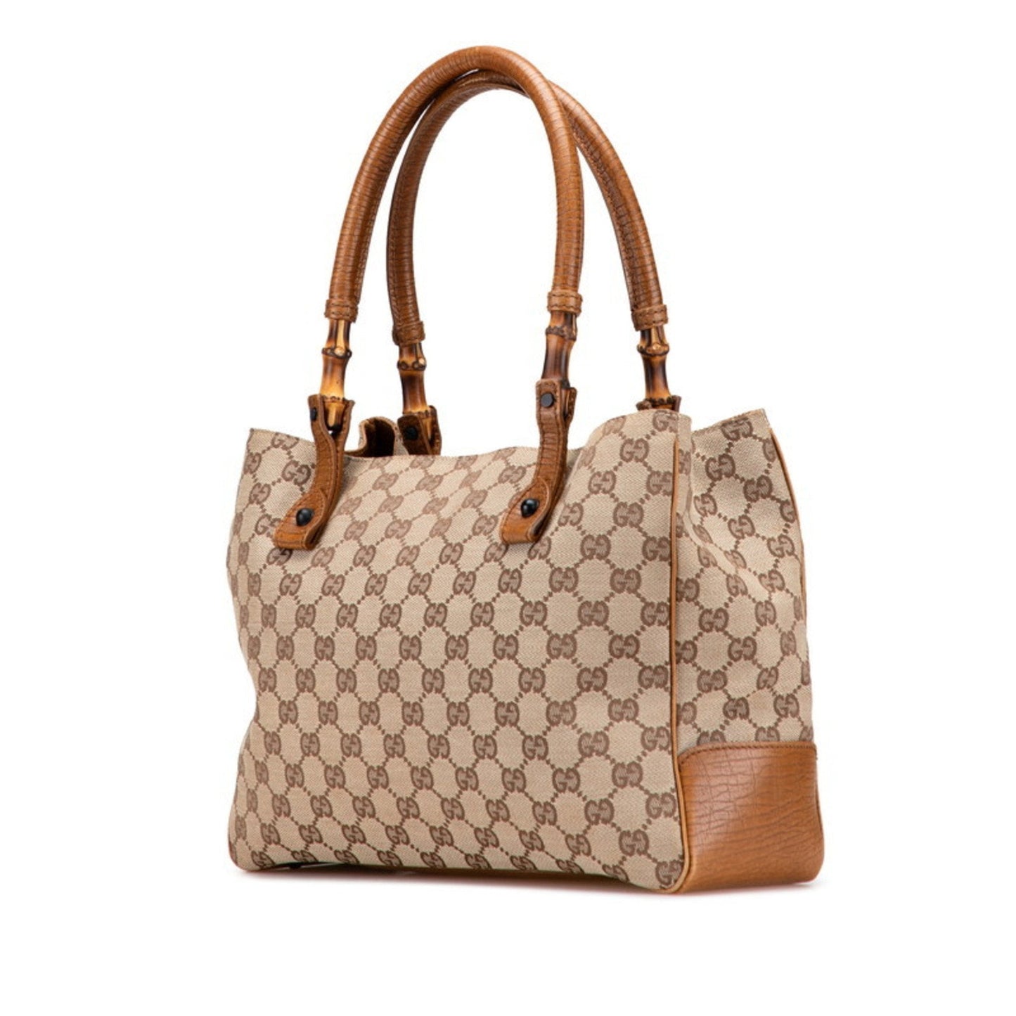 Gucci Gg Canvas Beige Brown Gg Canvas Leather Tote Bag