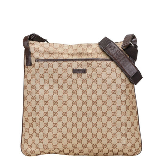 Gucci Beige Brown Canvas Leather Shoulder Bag