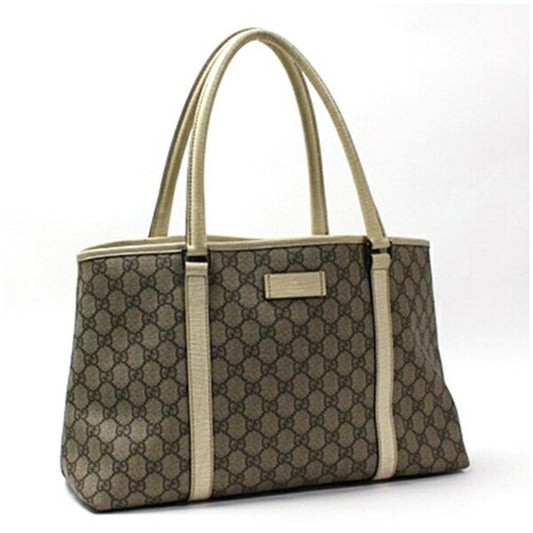 Gucci Beige Brown Dark Brown Leather Tote Bag