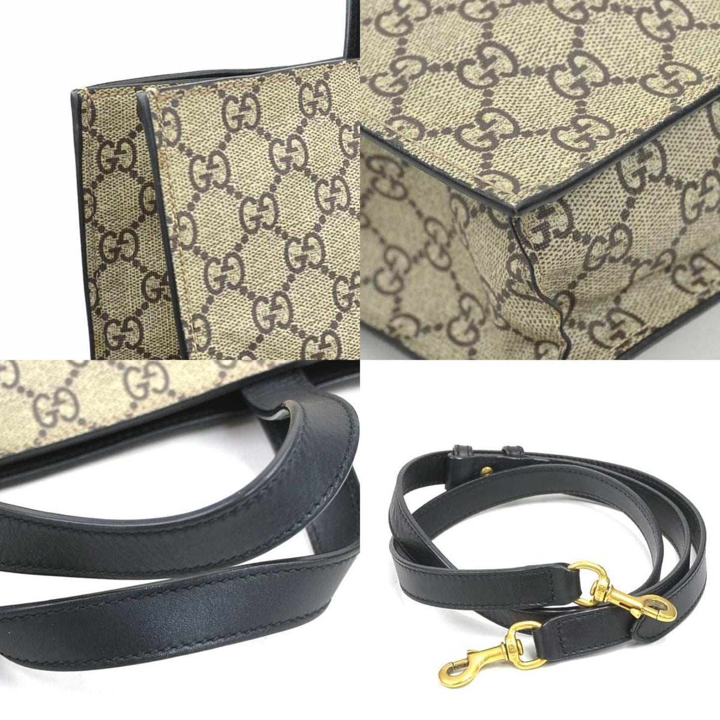 Gucci Black Brown Gg Supreme Canvas Leather Handbag Shoulder Bag